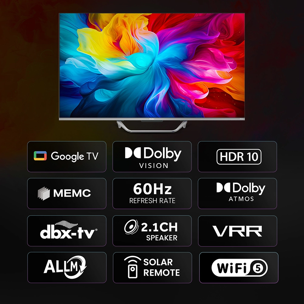 Haier S800 QLED 165cm (65) Google TV | Dolby Vision.Atmos 